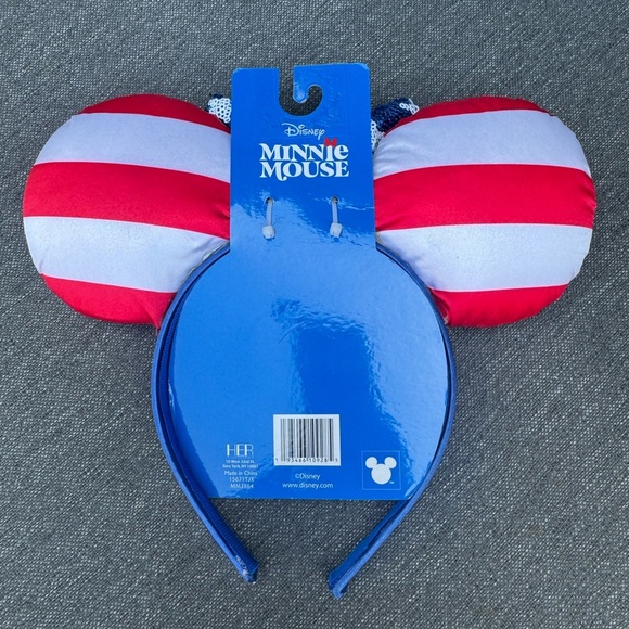 Disney Minnie Mouse Red and White Striped Headband wirh blue glitter& stars ❤️🤍💙 - Picture 2 of 4